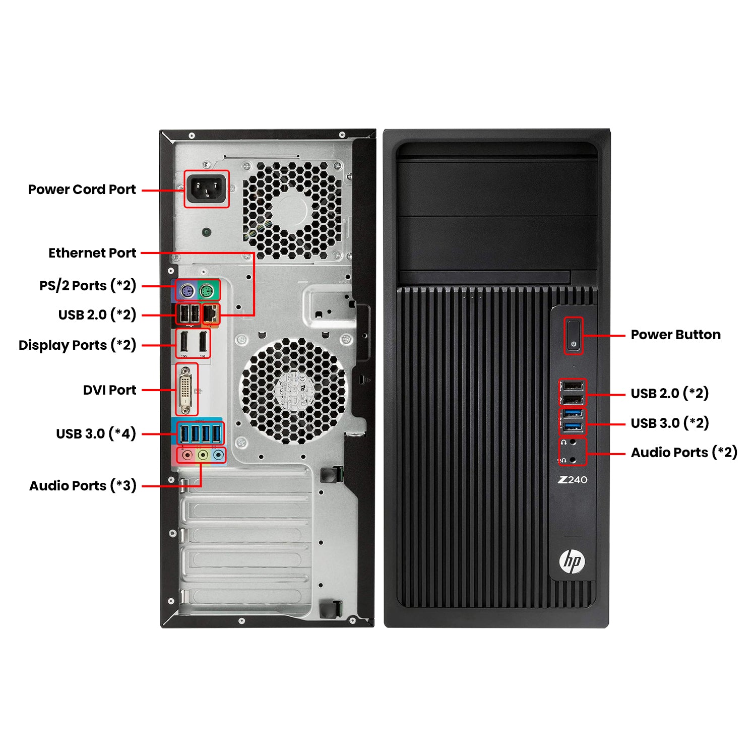 HP Z240 Workstation Tower PC, Intel Core i5/ i7 - 6th Gen Processor, 16GB - 32GB DDR4 RAM, 256GB - 1TB SSD, Windows 10 Pro, Keyboard Mouse - Refurbished