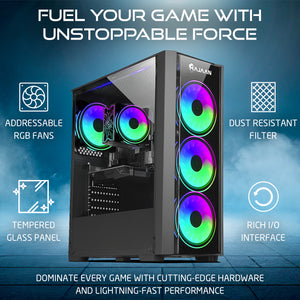 HAJAAN BREZEE Gaming Tower PC - AMD Ryzen 7 5700X /  Graphics Card - RX 580, GTX 1660s, RTX 3050, 3060, 4060 / 32GB DDR4 RAM / 1TB NVMe - 2TB NVMe M.2 SSD / Windows 11 Pro / WiFi / Gaming keyboard and Mouse