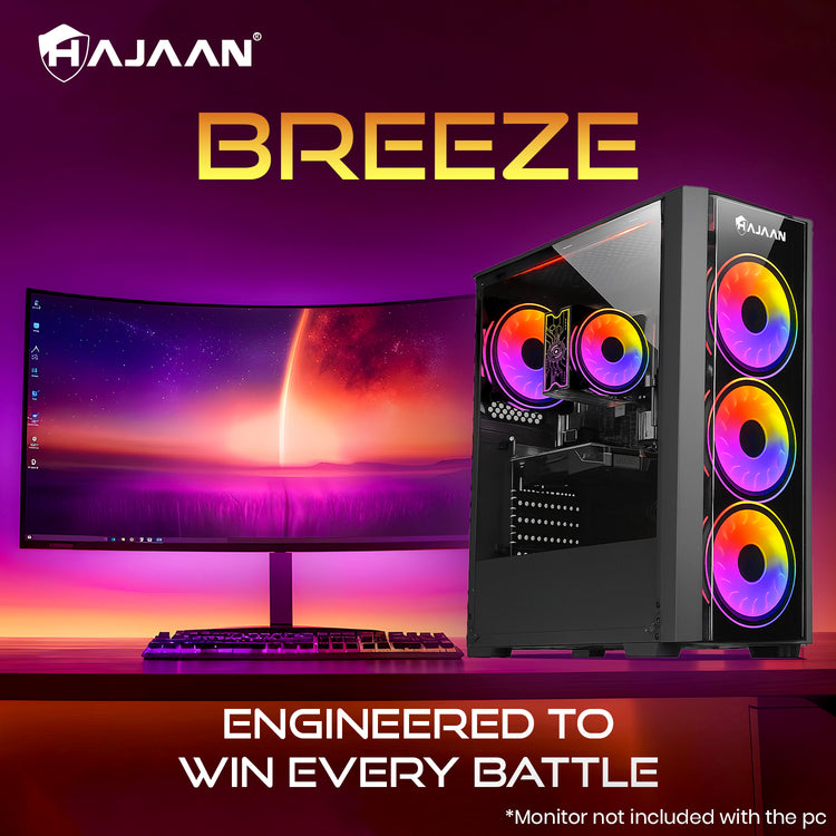HAJAAN BREZEE Gaming Tower PC - AMD Ryzen 5 5600X /  Graphics Card - RX 580, GTX 1660s, RTX 3050, 3060,5060 / 32GB DDR4 RAM / 1TB NVMe - 2TB NVMe M.2 SSD / Windows 11 Pro / WiFi / Gaming keyboard and Mouse