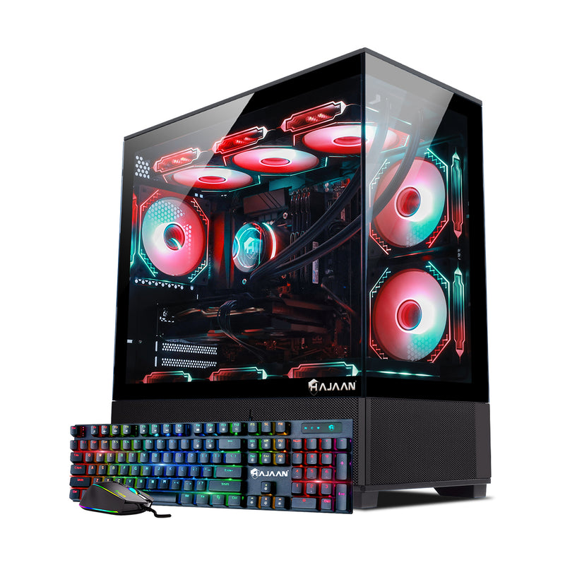 HAJAAN SuperX Liquid Cooled Gaming Tower PC - AMD Ryzen 5 5600X Up to 4.6 GHz Processor / GeForce RTX 5060 8GB GDDR7 / 32GB DDR4 RAM / 1TB NVMe SSD / Windows 11 Pro / WiFi / Gaming keyboard and Mouse