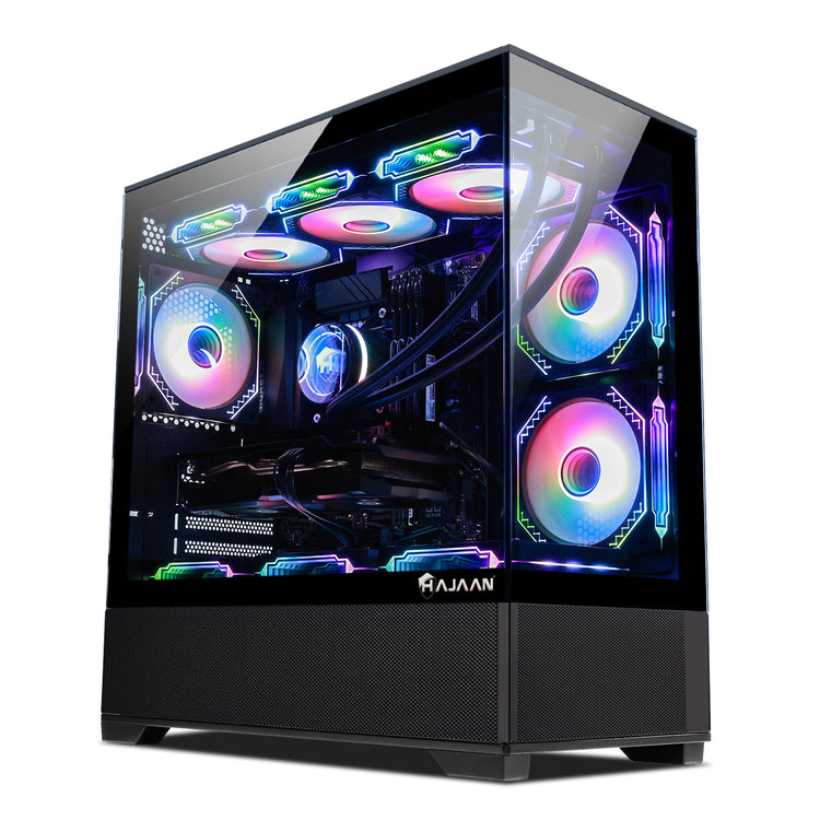 HAJAAN SuperX Liquid Cooled Gaming Tower PC - AMD Ryzen 5 5600X Up to 4.6 GHz Processor / GeForce RTX 5060 8GB GDDR7 / 32GB DDR4 RAM / 1TB NVMe SSD / Windows 11 Pro / WiFi / Gaming keyboard and Mouse