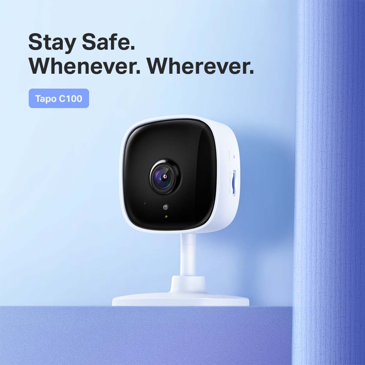 TP-Link Tapo C100 Home Security Wi-Fi Camera, FHD Night Vision up to 30 ft, Micro SD Card Storage Up to 128 GB, Motion Detection, Sound - Light Alarm and 2-Way Audio, Compatible with Alexa - (TAPO C100)