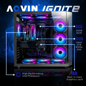 AQVIN Ignite Gaming PC, AMD Ryzen 7 Processor, 32GB DDR5 RAM, 1TB NVMe SSD, GeForce RTX 5050 / 5060 / 5070 Graphics Card, Gaming Keyboard and Mouse, Windows 11 Pro - New