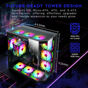 AQVIN Ignite Gaming PC, Intel Core i5 / i7 Processor, 16GB DDR4 RAM, 1TB NVMe SSD, GeForce RTX 3050 / 5050 Graphics Card, Gaming Keyboard and Mouse, Windows 11 Pro - New