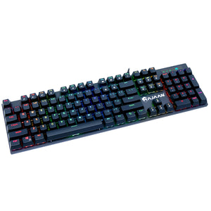 HAJAAN HK620-GM Mechanical Gaming Keyboard RGB Backlit USB Wired Keyboard with Blue Switches, Full Anti-Ghosting 104 Keys, for Desktop PC -Black
