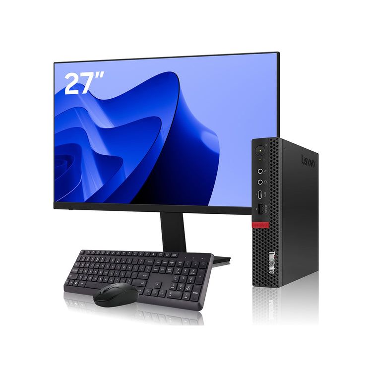 Lenovo ThinkCentre Tiny Desktop Bundle - Intel Core i5 / i7, 16GB RAM, 256GB / 512GB SSD, 24” / 27” FHD Monitor, Windows 11 Pro (Refurbished)