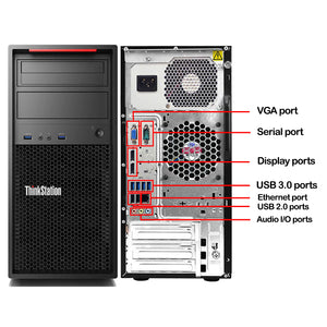 Lenovo ThinkStation P320 Tower Desktop Computer PC, Intel Xeon E3-1240 V6, 16GB - 32GB DDR4 RAM, 512GB - 2TB SSD, Windows 10 Pro, Gaming Keyboard and Mouse, WiFi + BT - Refurbished