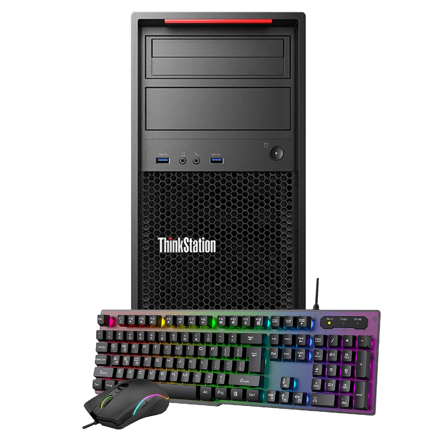 Lenovo ThinkStation P320 Tower Desktop Computer PC, Intel Xeon E3-1240 V6, 16GB - 32GB DDR4 RAM, 512GB - 2TB SSD, Windows 10 Pro, Gaming Keyboard and Mouse, WiFi + BT - Refurbished