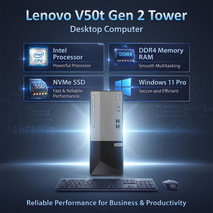Lenovo V50t Gen 2 Tower Desktop | Intel Core i5-10400 | 16GB RAM | 512GB NVMe SSD | Windows 11 Pro - Refurbished