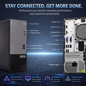 Lenovo V50t Gen 2 Tower Desktop | Intel Core i5-10400 | 16GB RAM | 512GB NVMe SSD | Windows 11 Pro - Refurbished