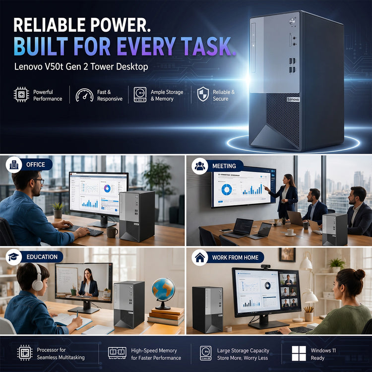 Lenovo V50t Gen 2 Tower Desktop | Intel Core i5-10400 | 16GB RAM | 512GB NVMe SSD | Windows 11 Pro - Refurbished