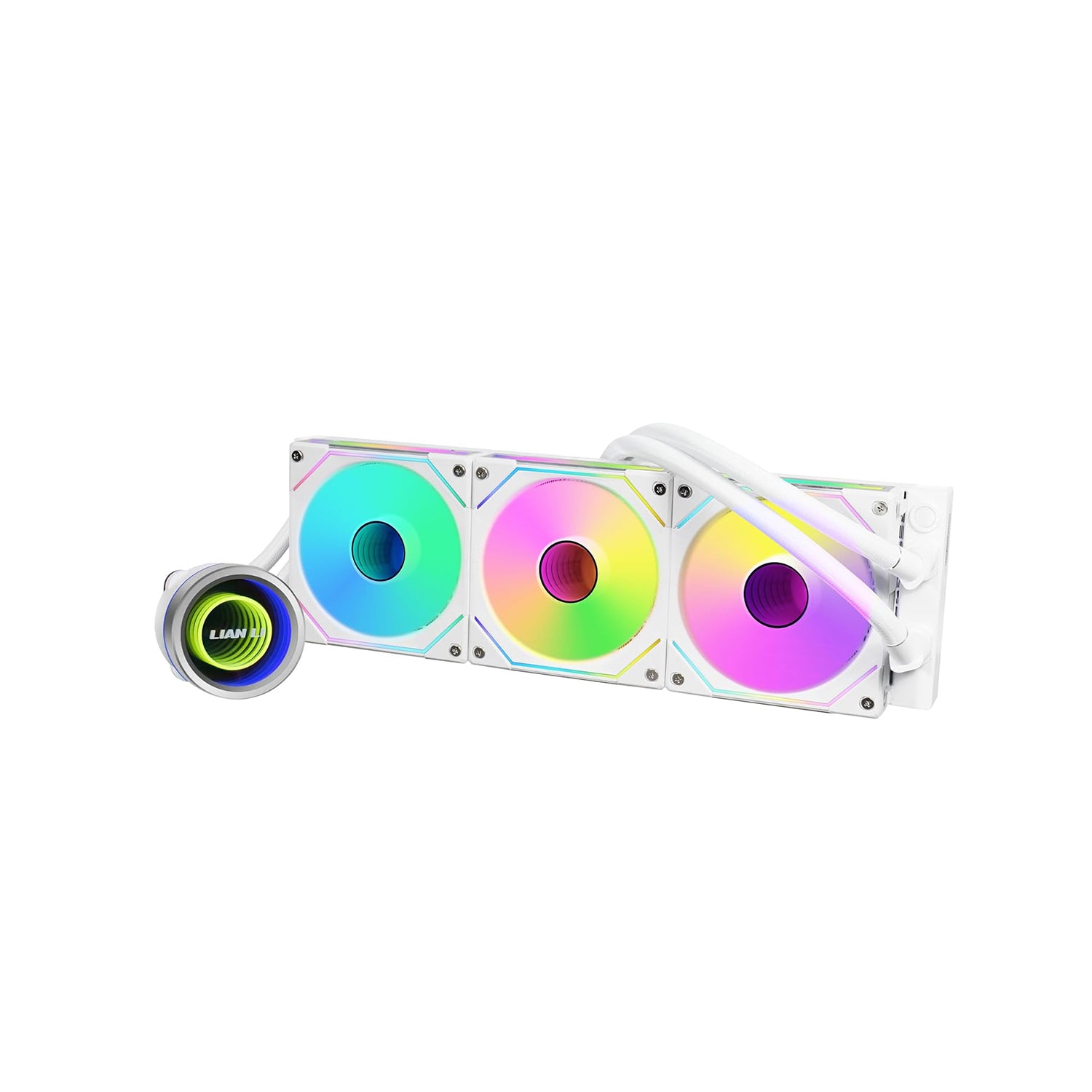 Lian-Li GA II Trinity SL-INF Performance 360mm CPU Cooler Fans - Single Stack Fin Radiator, Fluid Dynamic Bearing With Daisy-Chainable ARGB Fan - Black / White