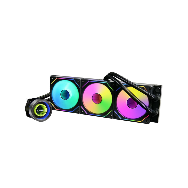 Lian-Li GA II Trinity SL-INF Performance 360mm CPU Cooler Fans - Single Stack Fin Radiator, Fluid Dynamic Bearing With Daisy-Chainable ARGB Fan - Black / White