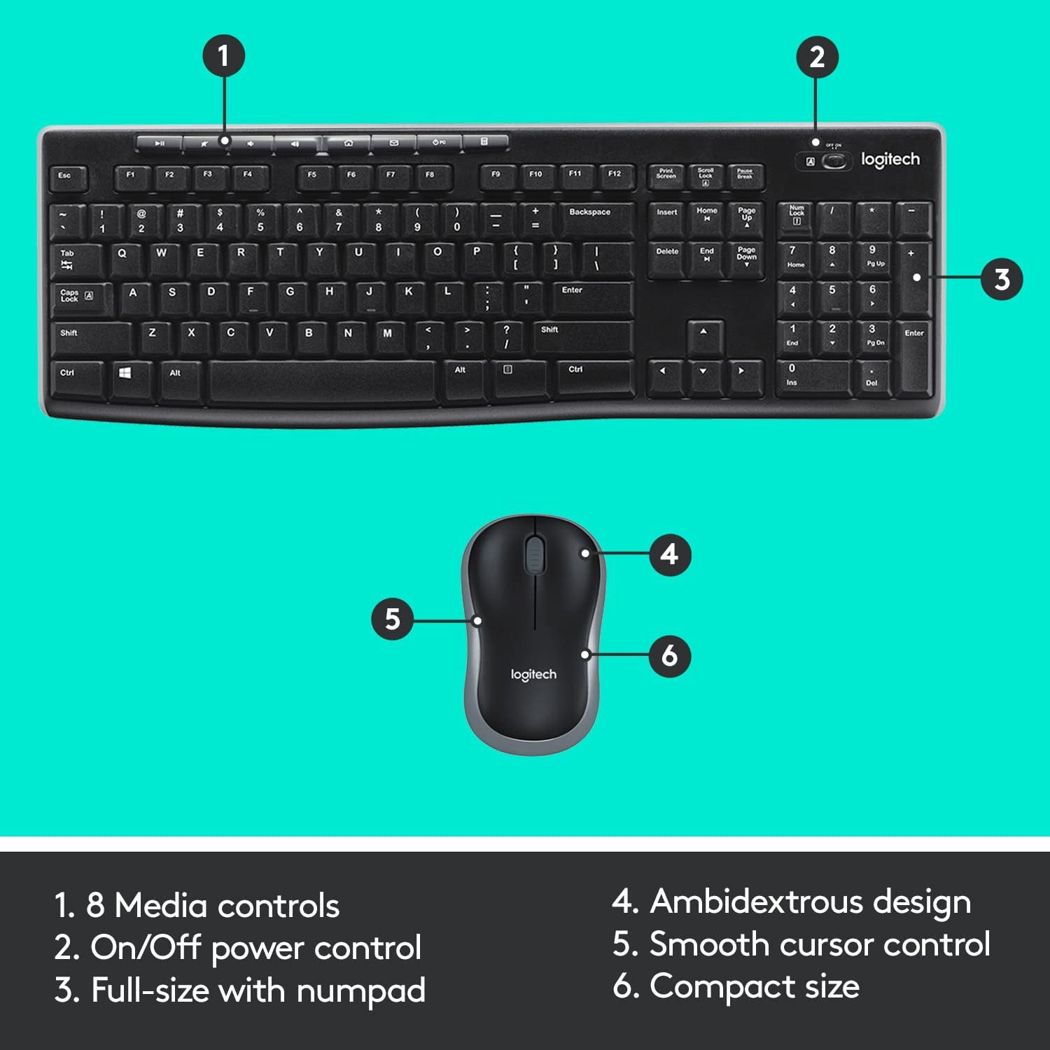 Logitech MK270 Wireless Keyboard and Mouse Combo for Windows and Chrome OS, 2.4 GHz Wireless, Optical Mouse - Compatible with PC & Laptop
