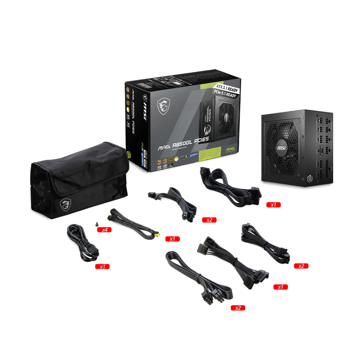 MSI MAG A850GL PCIE5 850W 80 PLUS Gold Fully Modular ATX Power Supply
