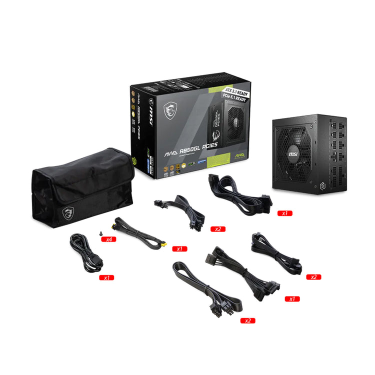 MSI MAG A850GL PCIE5 850W 80 PLUS Gold Fully Modular ATX Power Supply