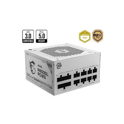 MSI MAG 850W Power Supply 80+Gold Fully Modular -  Fluid Dynamic Bearing With PCle Gen 5.0 Ready - White/Black