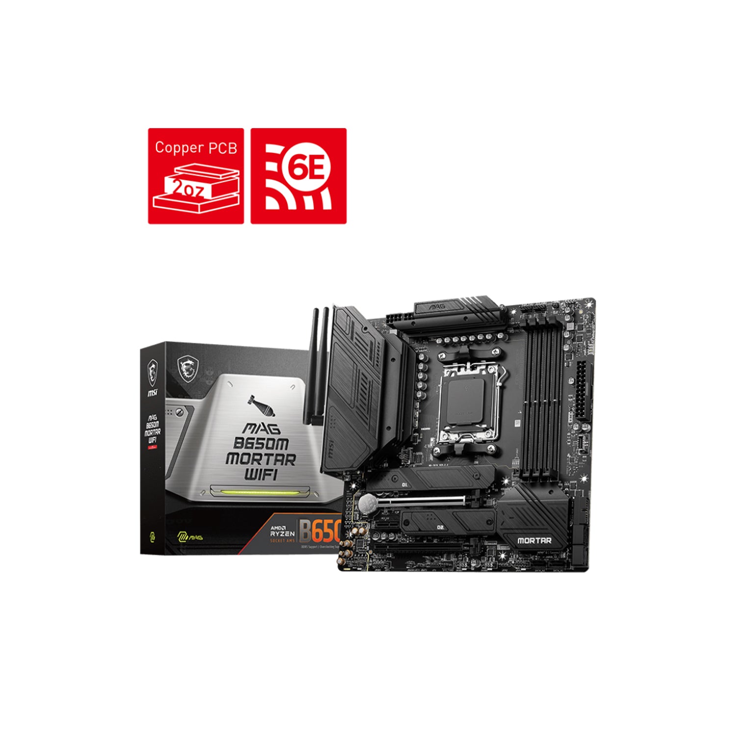 MSI MAG B650M MORTAR WIFI Motherboard, ATX - Support AMD Ryzen 9000/8000/7000 Series Desktop Processor, With DDR5 Up to 128GB Max Memory, Display Port / HDMI
