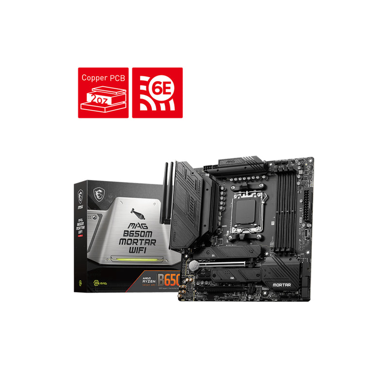 MSI MAG B650M MORTAR WIFI Motherboard, ATX - Support AMD Ryzen 9000/8000/7000 Series Desktop Processor, With DDR5 Up to 128GB Max Memory, Display Port / HDMI