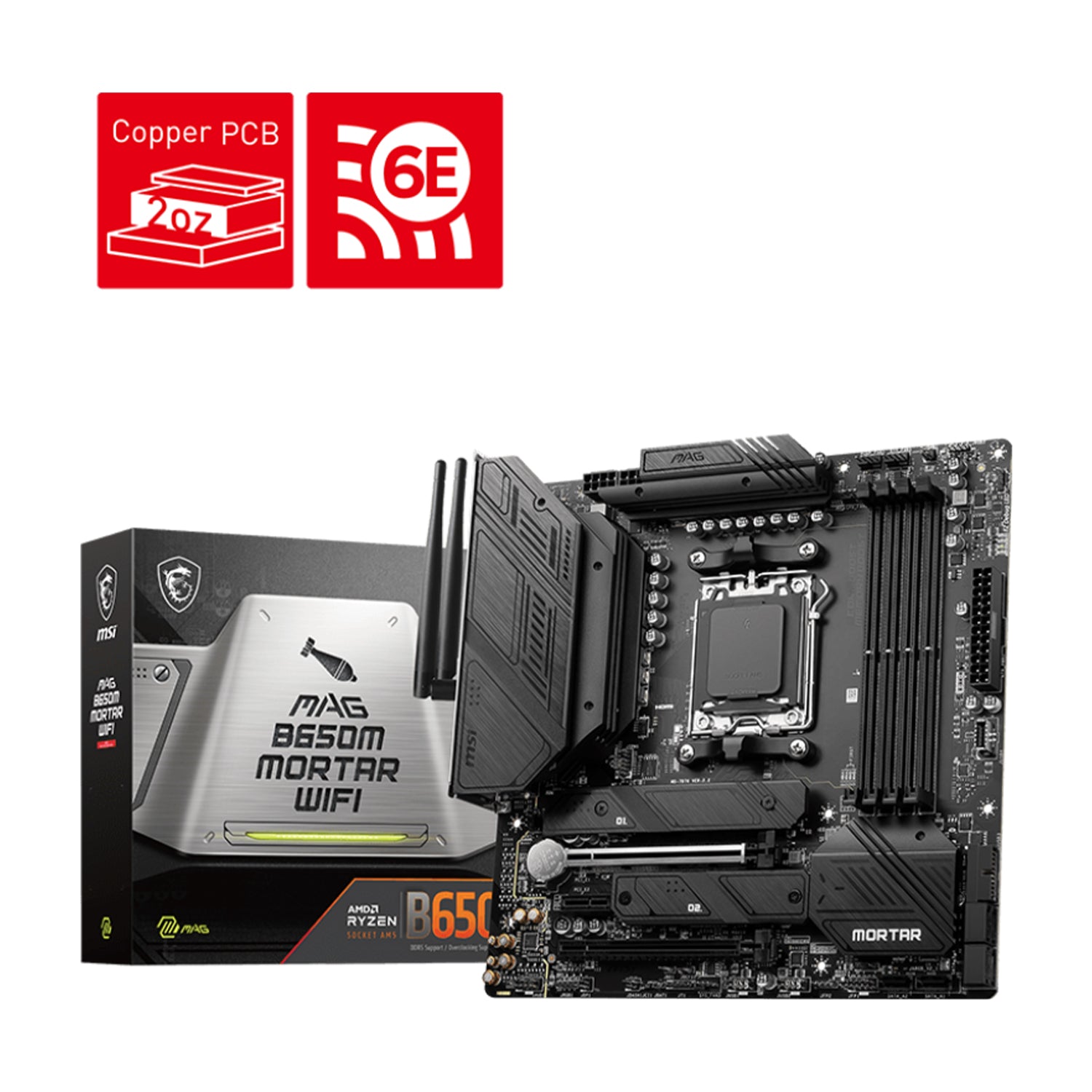 MSI MAG B650M MORTAR WIFI Motherboard, ATX - Support AMD Ryzen 9000/8000/7000 Series Desktop Processor, With DDR5 Up to 128GB Max Memory, Display Port / HDMI