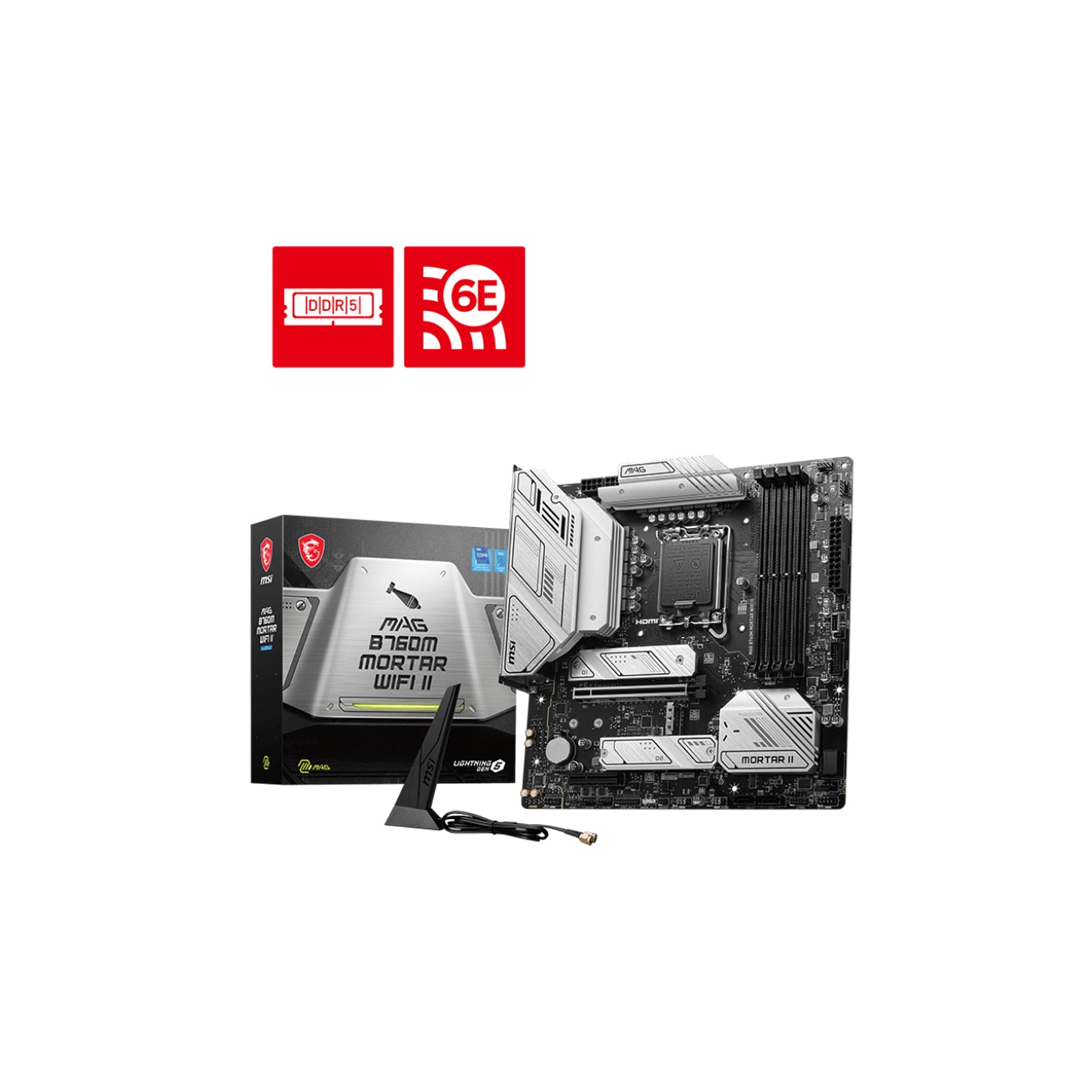 MSI MAG B760M MORTAR WIFI II Motherboard, 192GB DDR5 Max Memory, LGA 1700 Socket, mATX Form Factor, Supports Intel 14th/ 13th/ 12th Gen Core Processors