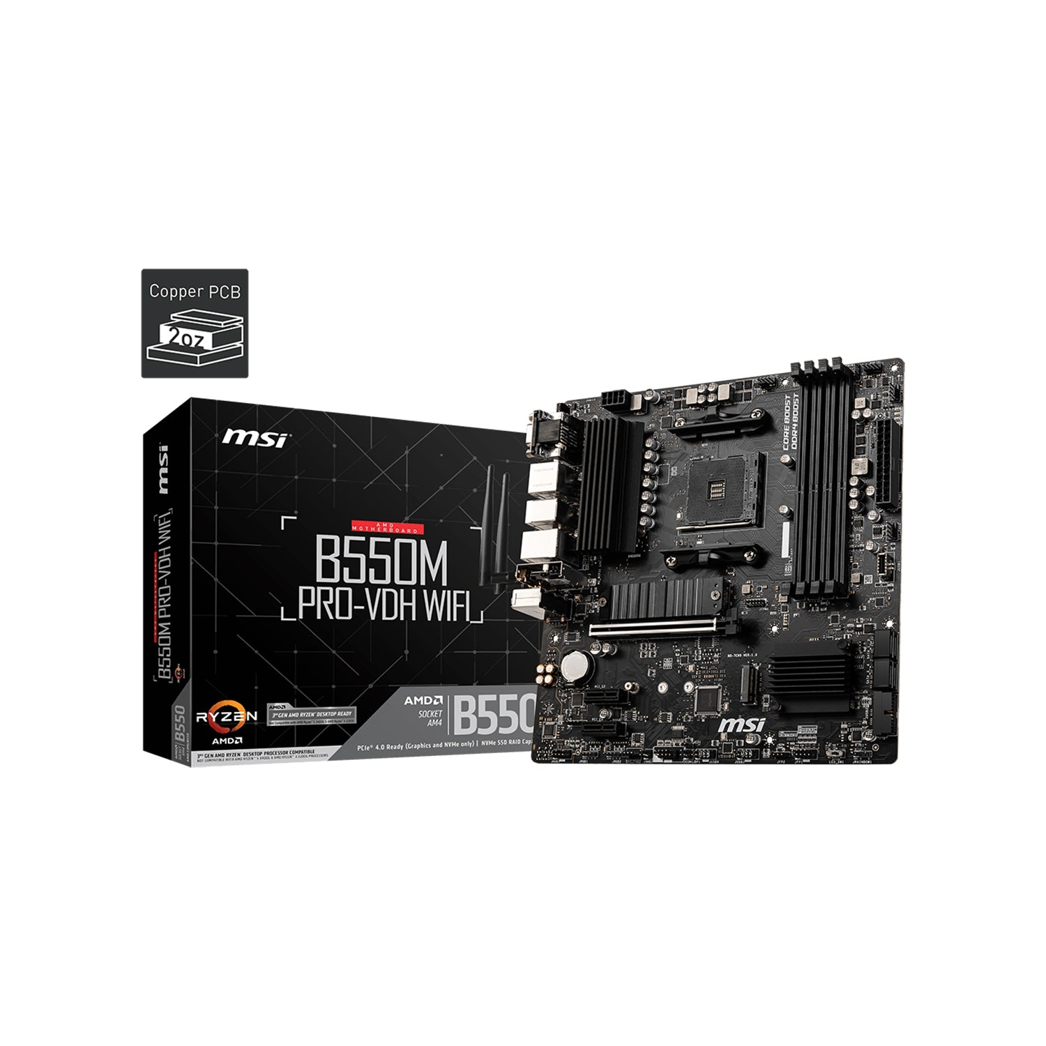 MSI B550M PRO-VDH WIFI ProSeries Motherboard -  Support AMD Ryzen 5000/4000/3000 Series Desktop Processor, With DDR4 Up to 128GB Max Memory, Display Port / HDMI