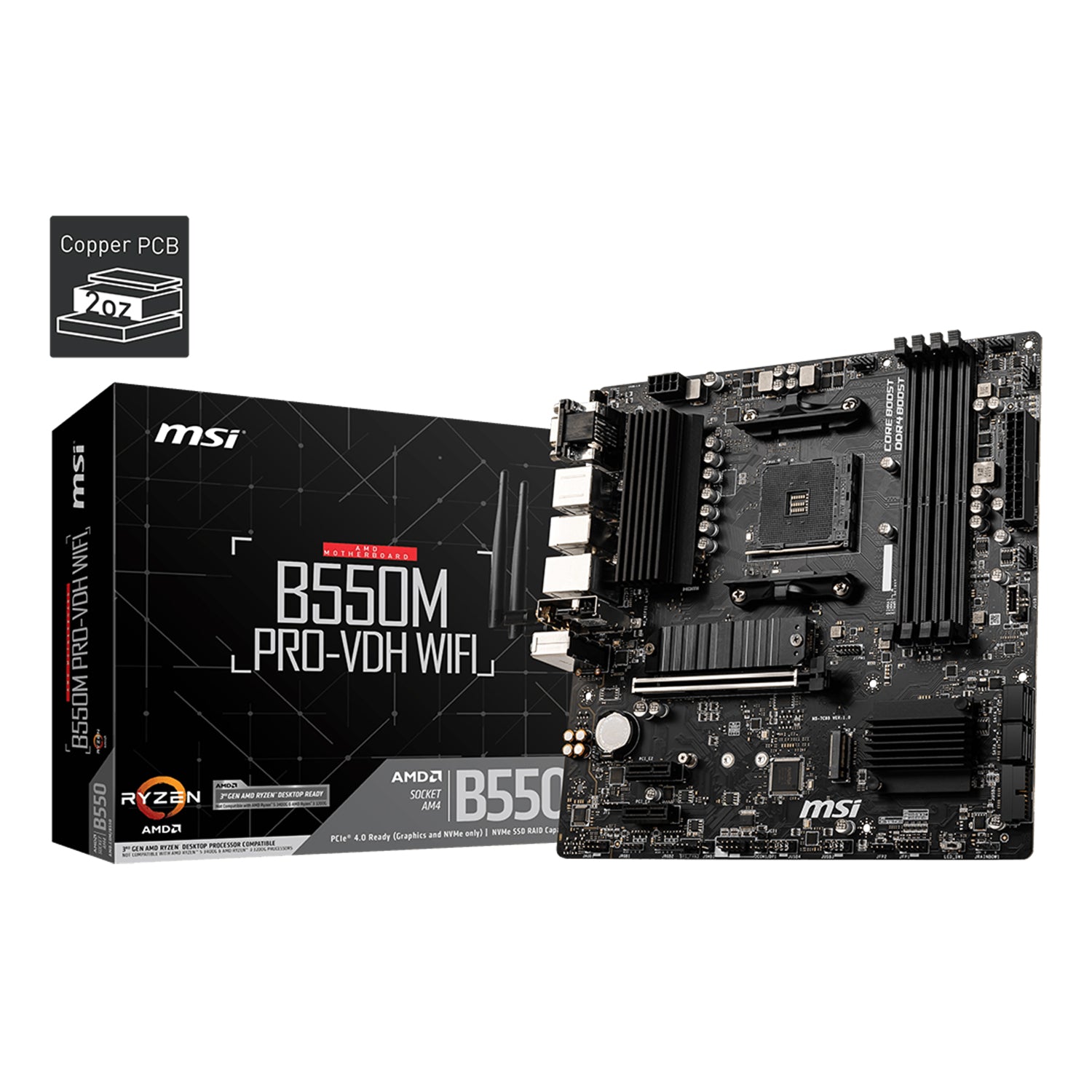 MSI B550M PRO-VDH WIFI ProSeries Motherboard -  Support AMD Ryzen 5000/4000/3000 Series Desktop Processor, With DDR4 Up to 128GB Max Memory, Display Port / HDMI