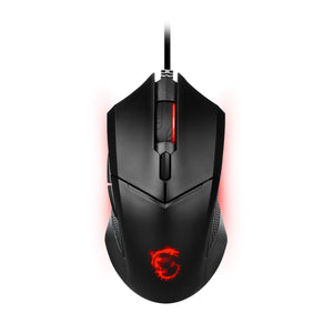 MSI Clutch GM08 Gaming Wired Mouse - Accurate Optical Sensor With Dragon Scale Design Side Grips, On The Fly DPI Changing With Red LED - Black