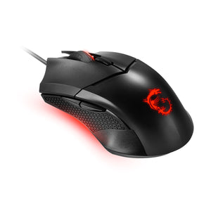 MSI Clutch GM08 Gaming Wired Mouse - Accurate Optical Sensor With Dragon Scale Design Side Grips, On The Fly DPI Changing With Red LED - Black