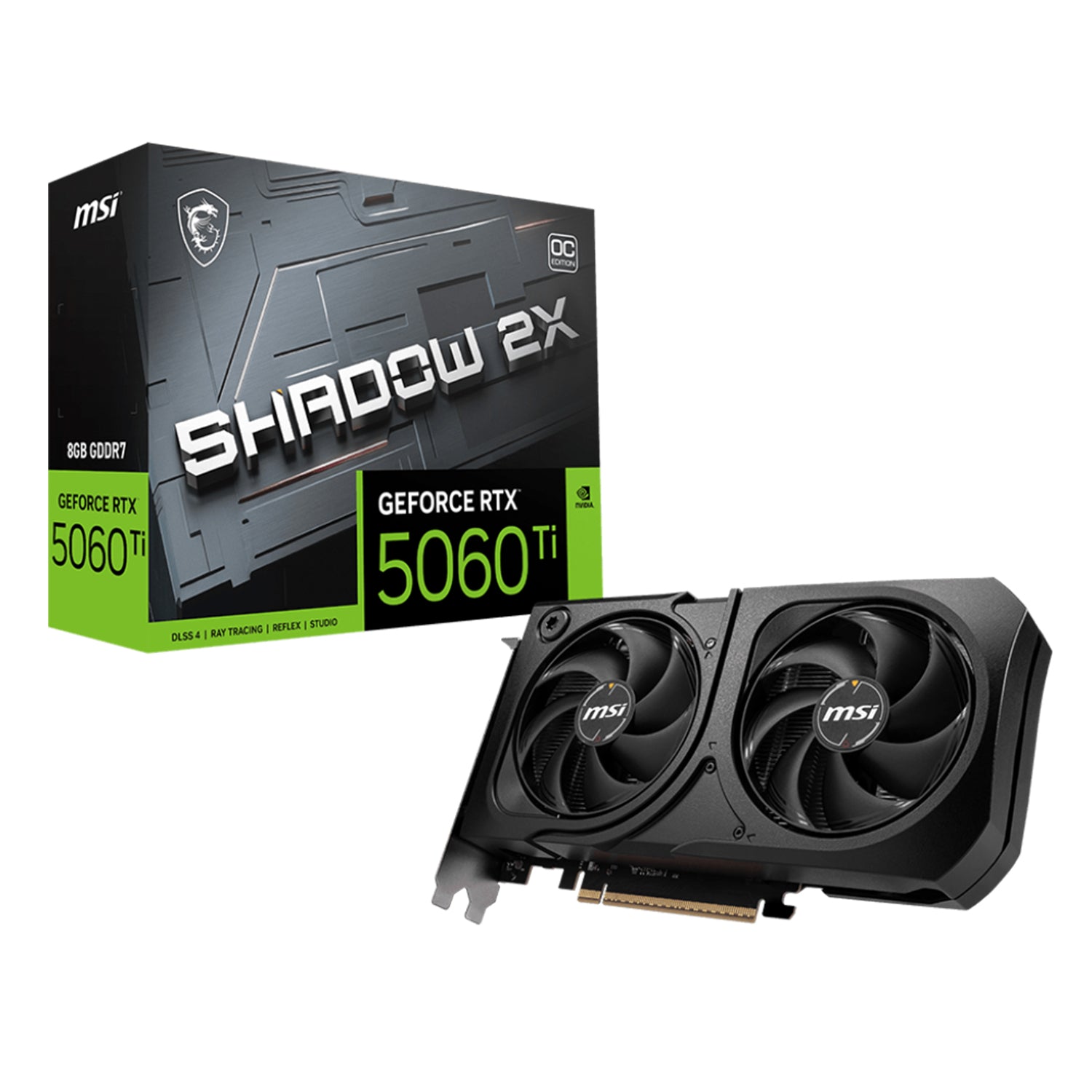 MSI GeForce RTX 5060 Ti 8G SHADOW 2X OC Graphics Card, 8GB GDDR7, 128-Bit Memory, Dual-Fan Thermal Design With STORMFORCE  Fan, 3x Display Port / HDMI - (G506T-8S2CP)