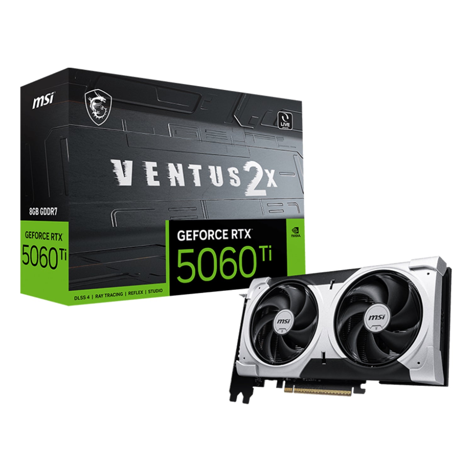 MSI GeForce RTX 5060 Ti 8G VENTUS 2X PLUS Graphics Card, 8GB GDDR7, 128-Bit Memory, Dual-Fan Thermal Design With STORMFORCE  Fan, 3x Display Port / HDMI - (G506T-8V2P)
