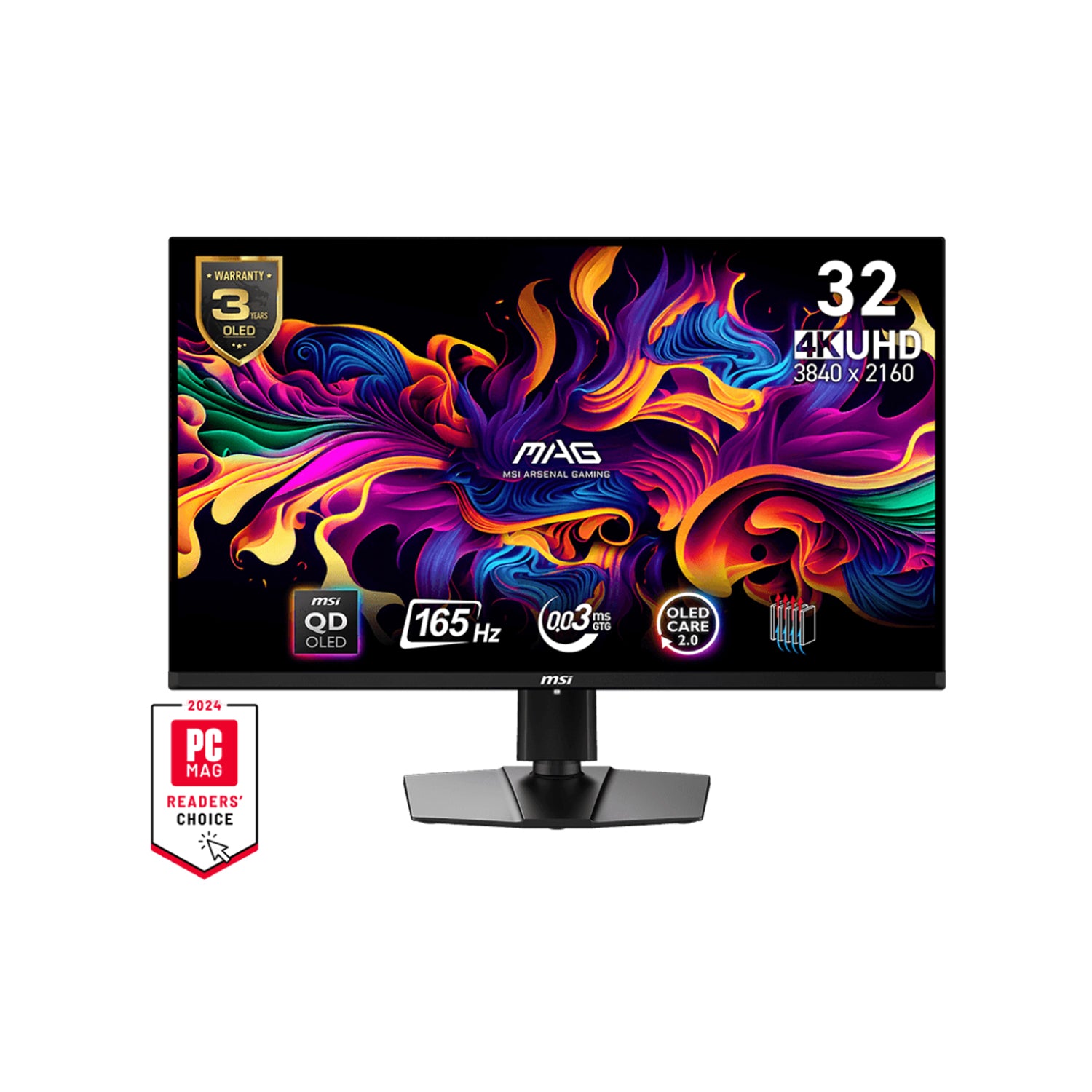 MSI MAG MAG 321UP QD-OLED 32" (UHD) Flat Curvature Monitor - 165Hz Refresh Rate, QD-OLED Panel,  Anti-Reflection Frameless Design With, 2x HDMI / Display Port