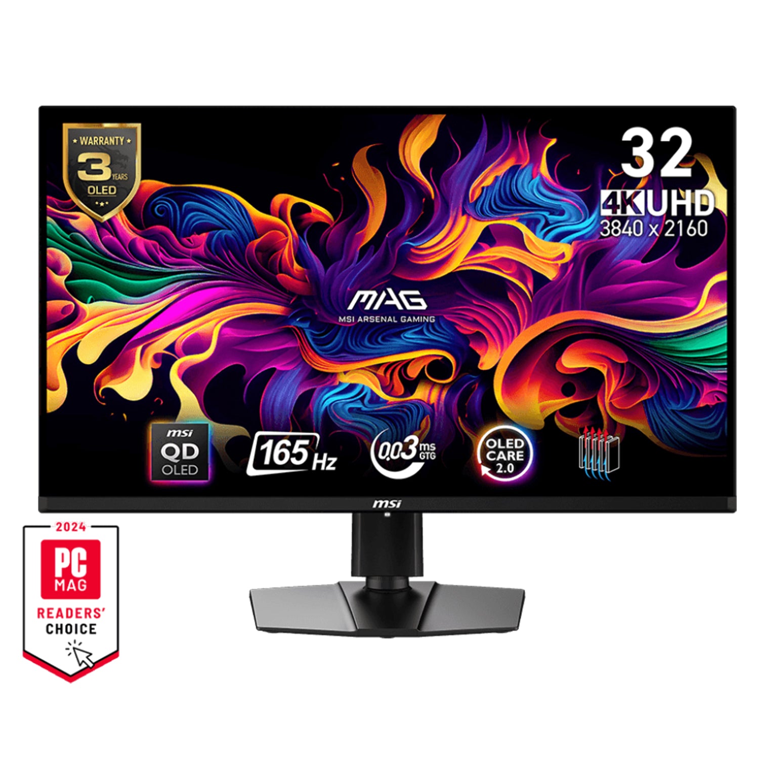 MSI MAG MAG 321UP QD-OLED 32" (UHD) Flat Curvature Monitor - 165Hz Refresh Rate, QD-OLED Panel,  Anti-Reflection Frameless Design With, 2x HDMI / Display Port