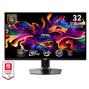 MSI MAG MAG 321UP QD-OLED 32" (UHD) Flat Curvature Monitor - 165Hz Refresh Rate, QD-OLED Panel,  Anti-Reflection Frameless Design With, 2x HDMI / Display Port
