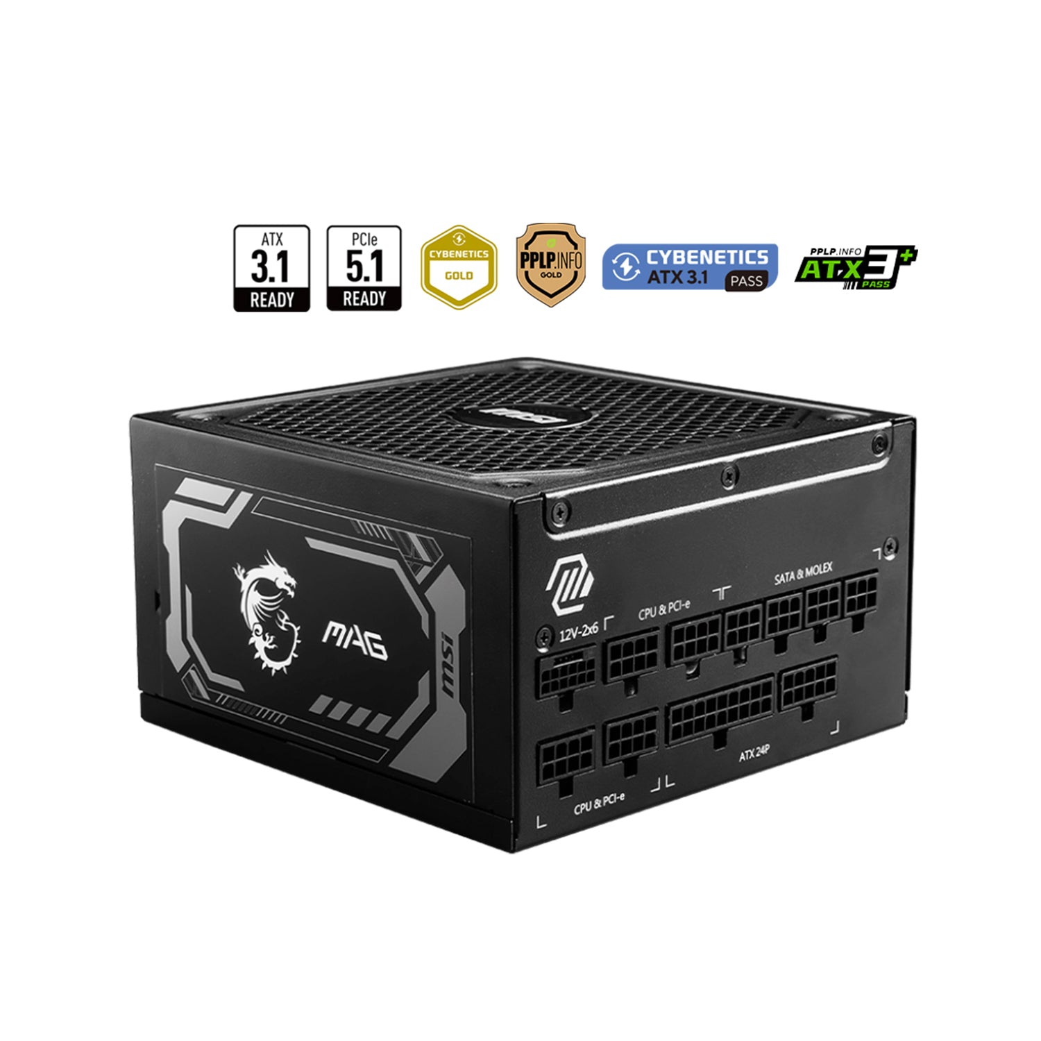 MSI 1250W Power Supply 80+Gold Fully Modular -  Fluid Dynamic Bearing With PCle Gen 5.1 Ready (MAG A1250GL PCIE5)