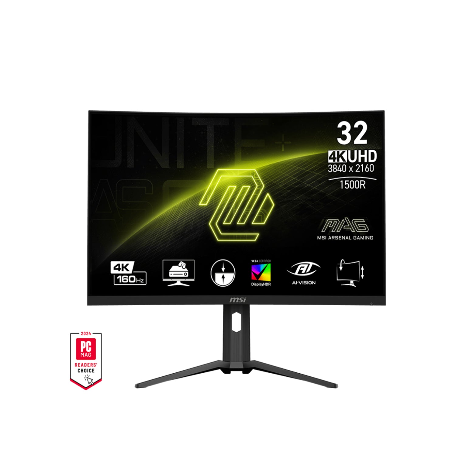 MSI MAG 321CUP 31.5-Inch 4K UHD (3840 x 2160) Gaming Monitor - AMD FreeSync Technology With AI Vision, 160Hz Refresh Rate, 1500R Curvature, Display Port / Type-C / HDMI