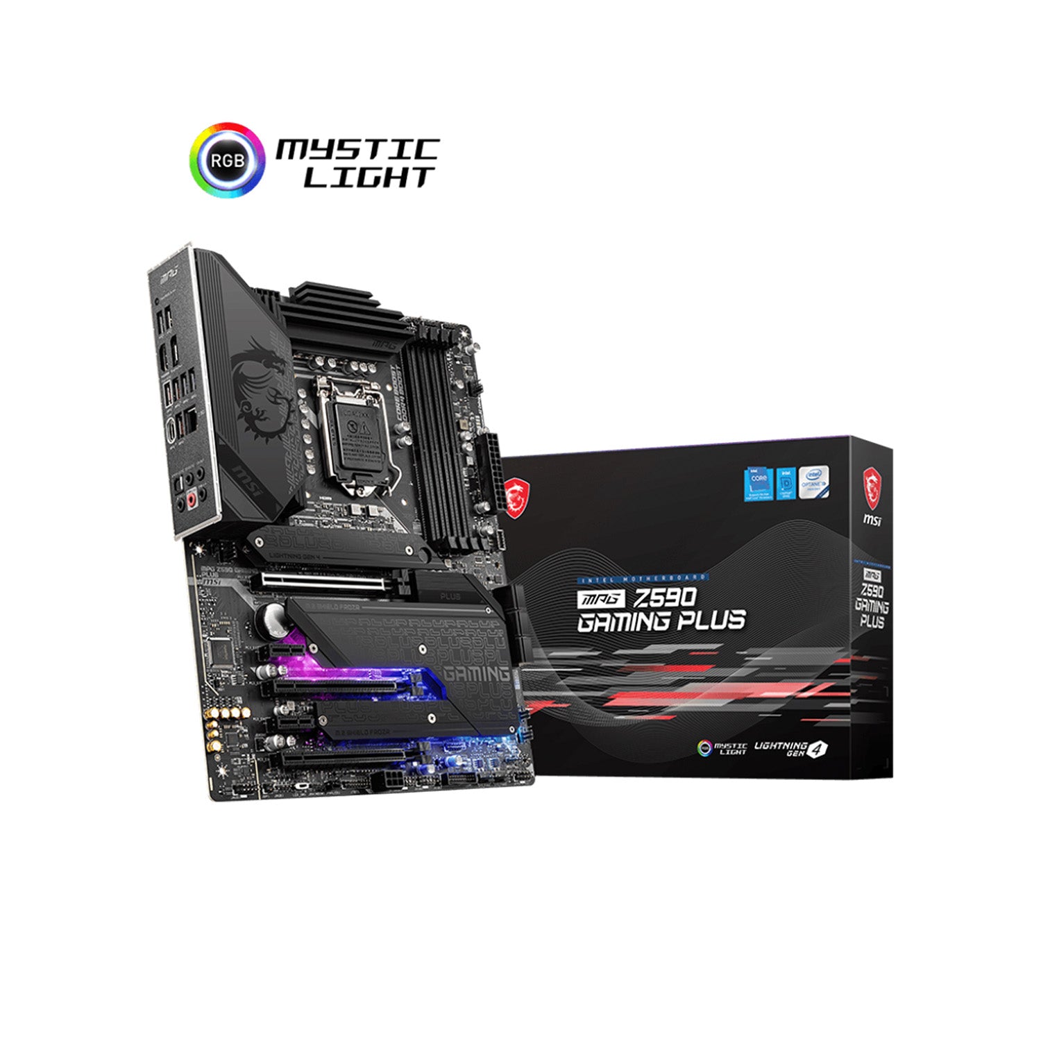 MSI MPG Z590 Gaming Plus Gaming Motherboard ATX, 11th/10th Gen Intel Core, LGA 1200 Socket, DDR4, PCIe 4, M.2 Slots, USB 3.2 Gen 2, DP, HDMI, Mystic Light RGB