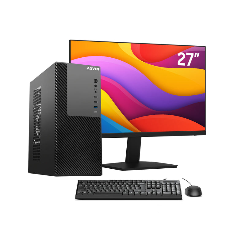 AQVIN Compact Business Desktop PC With AQVIN 24 / 27 Inch FHD Monitor - Intel i5/ i7 - 8th Gen Processor, 16GB DDR4 RAM, 1TB NVMe SSD, Windows 11 Pro - MTX60