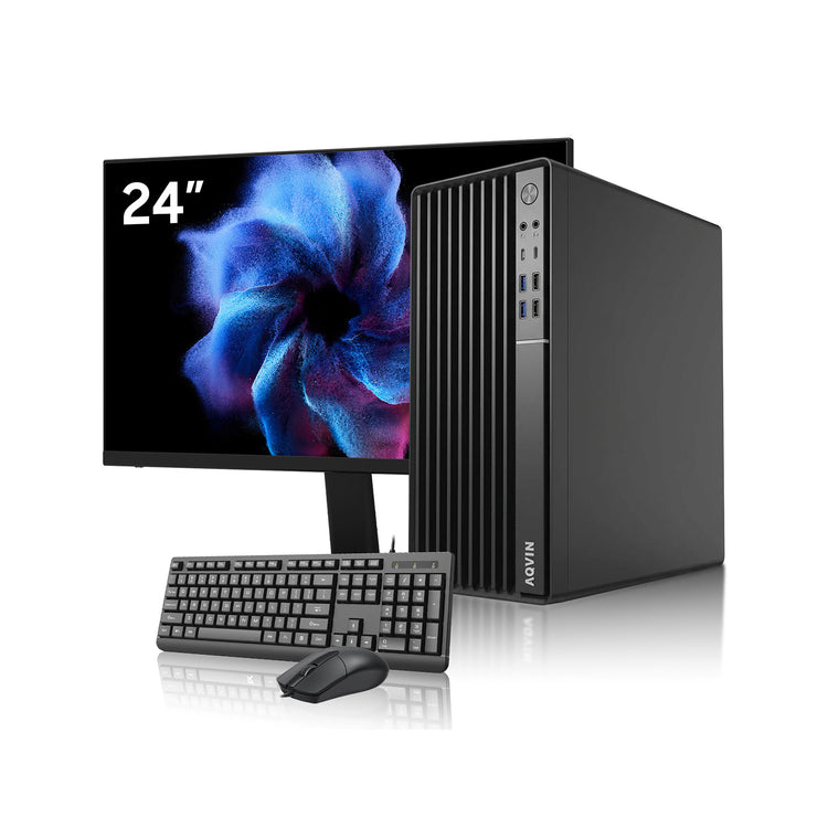 AQVIN Minitower Business Desktop PC - Intel i5- 8th Gen Processor, 24 / 27-Inch FHD Monitor, 16GB RAM, 256GB - 1TB NVMe, Windows 11 Pro - MTX70