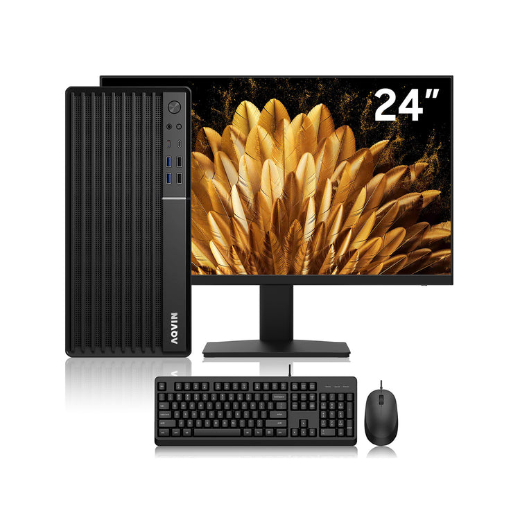 AQVIN MTX70 Mini Tower Business Desktop PC - Intel Core i7- 8th Gen, 16GB - 32GB RAM, 256GB - 1TB NVMe SSD, 24” / 27” FHD Monitor, Windows 11 Pro