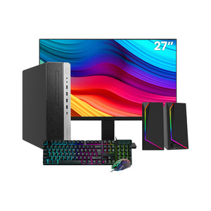 HP EliteDesk 800 G4  SFF Desktop PC - Intel Core i5 - 8th Gen Up to 4.10 GHz Processor, 16GB DDR4 RAM, 512GB - 1TB SSD, Windows 11Pro, New 24/27 inch FHD Monitor, RGB Speaker / SoundBar / Headset - Refurbished