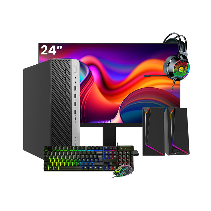 HP EliteDesk 800 G4  SFF Desktop PC - Intel Core i5 - 8th Gen Up to 4.10 GHz Processor, 16GB DDR4 RAM, 512GB - 1TB SSD, Windows 11Pro, 24/27 inch FHD Monitor, RGB Speaker / SoundBar / Headset - Refurbished