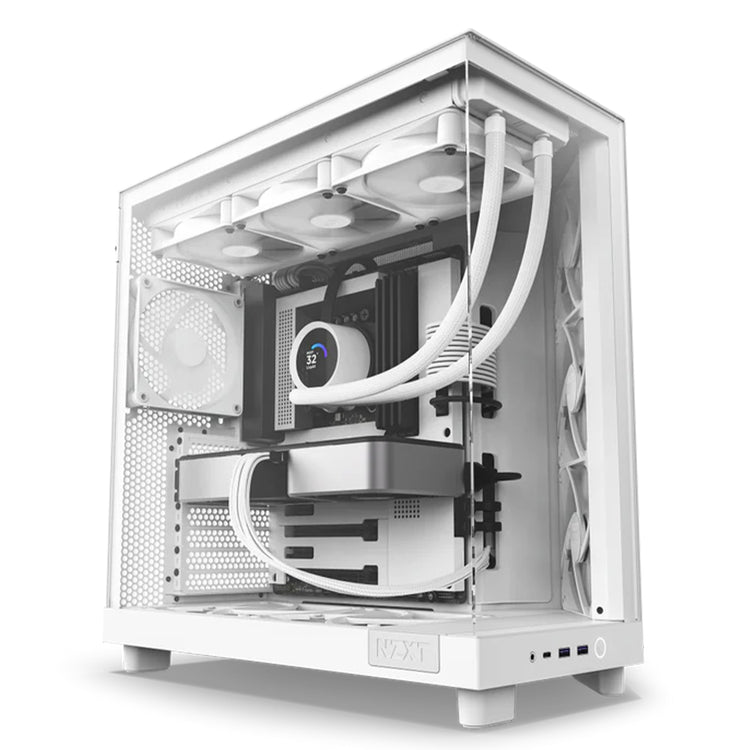 NZXT H6 Flow Compact Dual-Chamber Mid-Tower Airflow Case - Panoramic Paneling With  Ultra-Clear Tempered Glass - Black / White