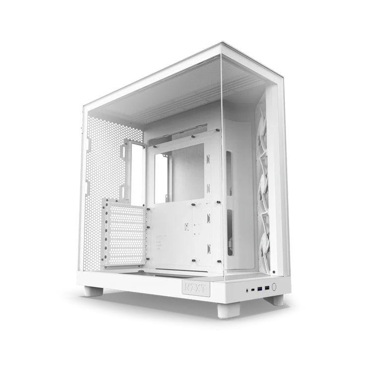NZXT H6 Flow Compact Dual-Chamber Mid-Tower Airflow Case - Panoramic Paneling With  Ultra-Clear Tempered Glass - Black / White