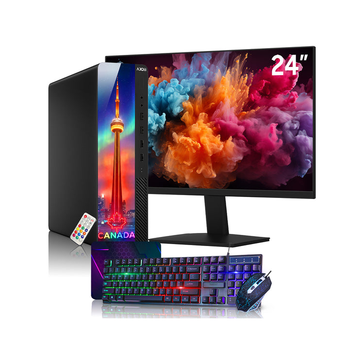 AXOII Northstar RGB Desktop PC With 24" / 27" Display FHD Monitor - Intel Core i5 / i7 - 8th Gen Processor, 16GB DDR4 RAM, 256GB / 512GB SSD, Wi-Fi, Windows 11 Pro - Refurbished