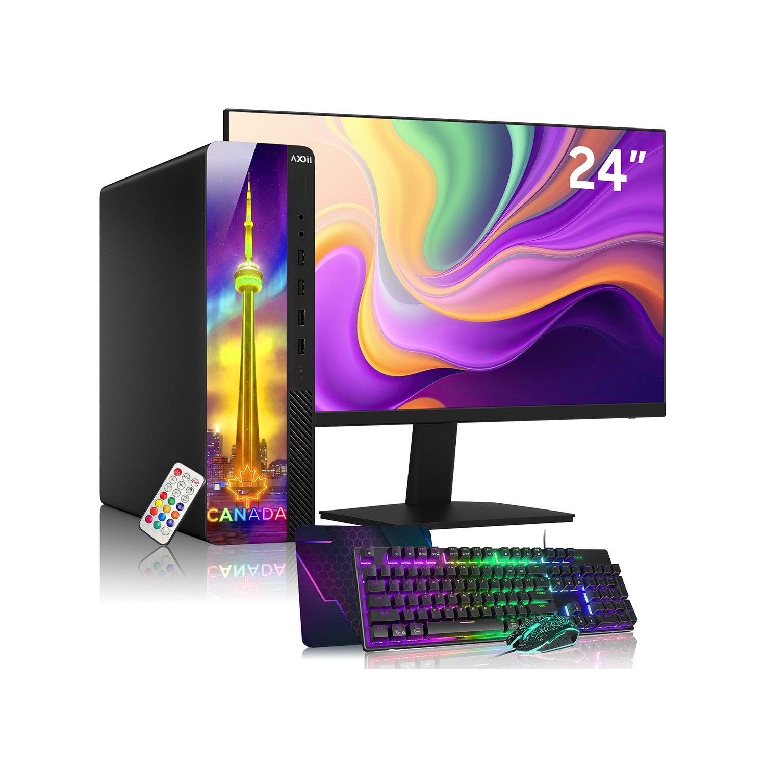 AXOII Northstar RGB Desktop PC With 24" / 27" Display FHD Monitor - Intel Core i5 / i7 - 8th Gen Processor, 16GB DDR4 RAM, 256GB / 512GB SSD, Wi-Fi, Windows 11 Pro - Refurbished