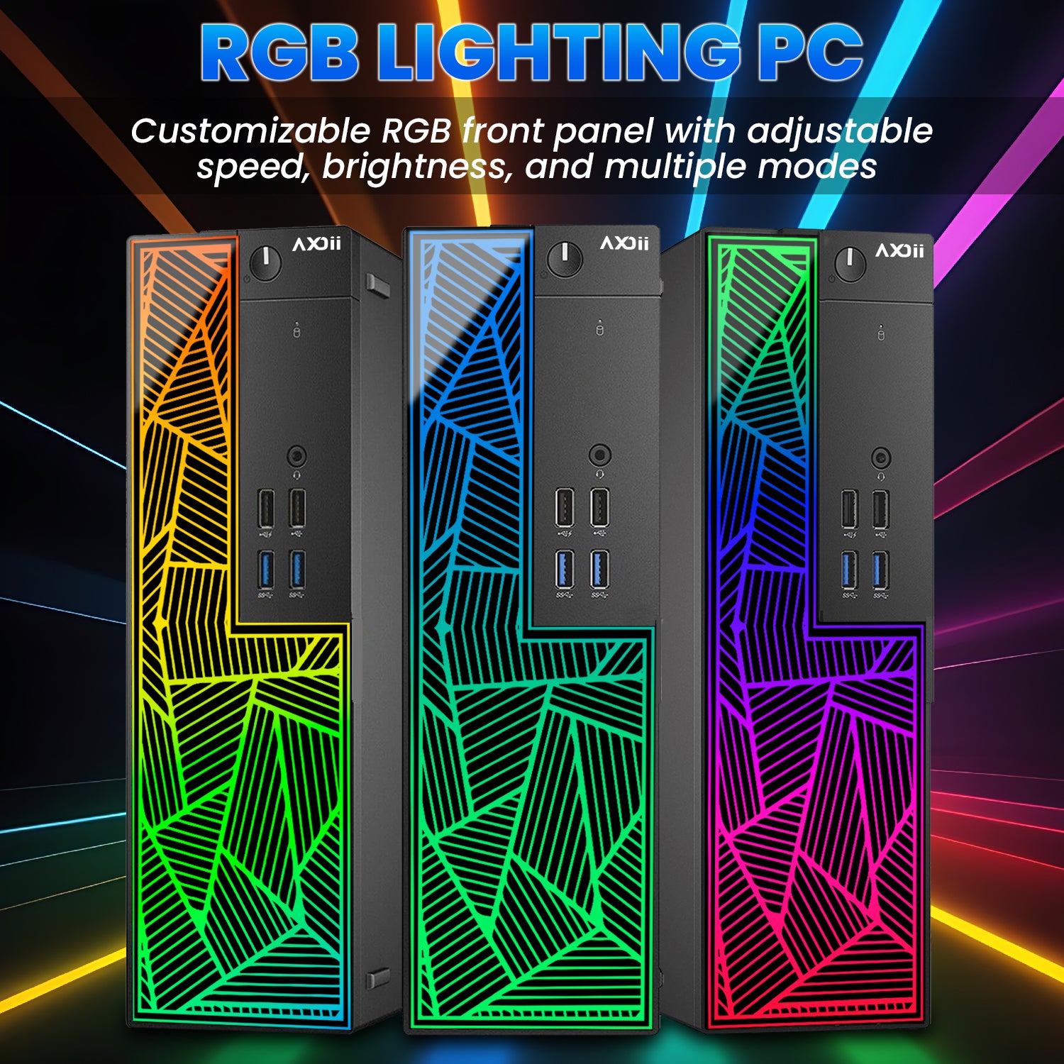 AXOII Custom RGB Desktop PC - Intel Core I5 - 8th Gen Up to 4.10 GHz Processor, AMD / GeForce Graphics Card, 16GB DDR4 RAM, 256GB NVMe + 1TB HDD, Gaming Keyboard & Mouse - Windows 11 Pro