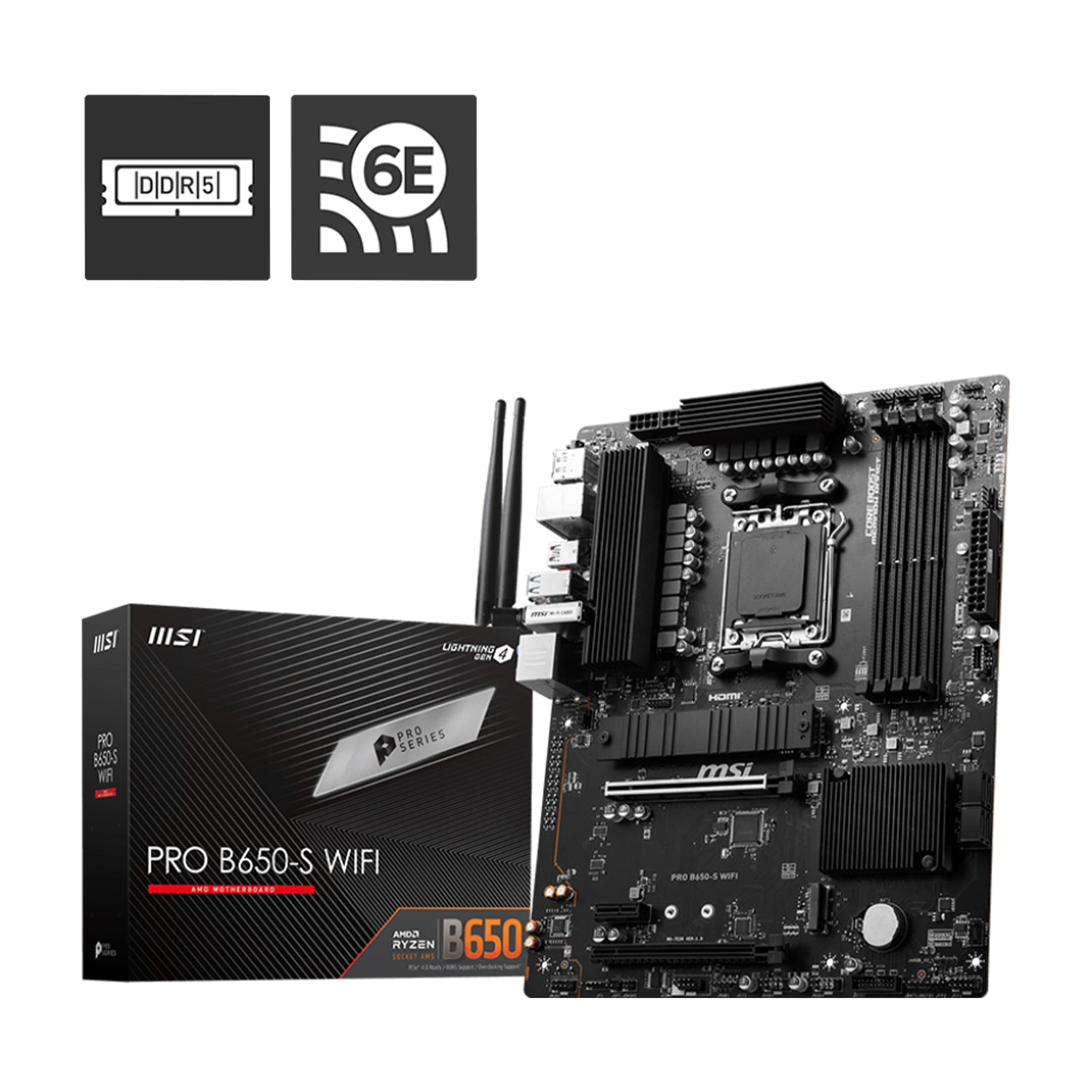 MSI PRO B650-S WIFI Motherboard, ATX - Support AMD Ryzen 9000/8000/7000 Series Desktop Processor, With DDR5 Up to 128GB Max Memory, Display Port / HDMI