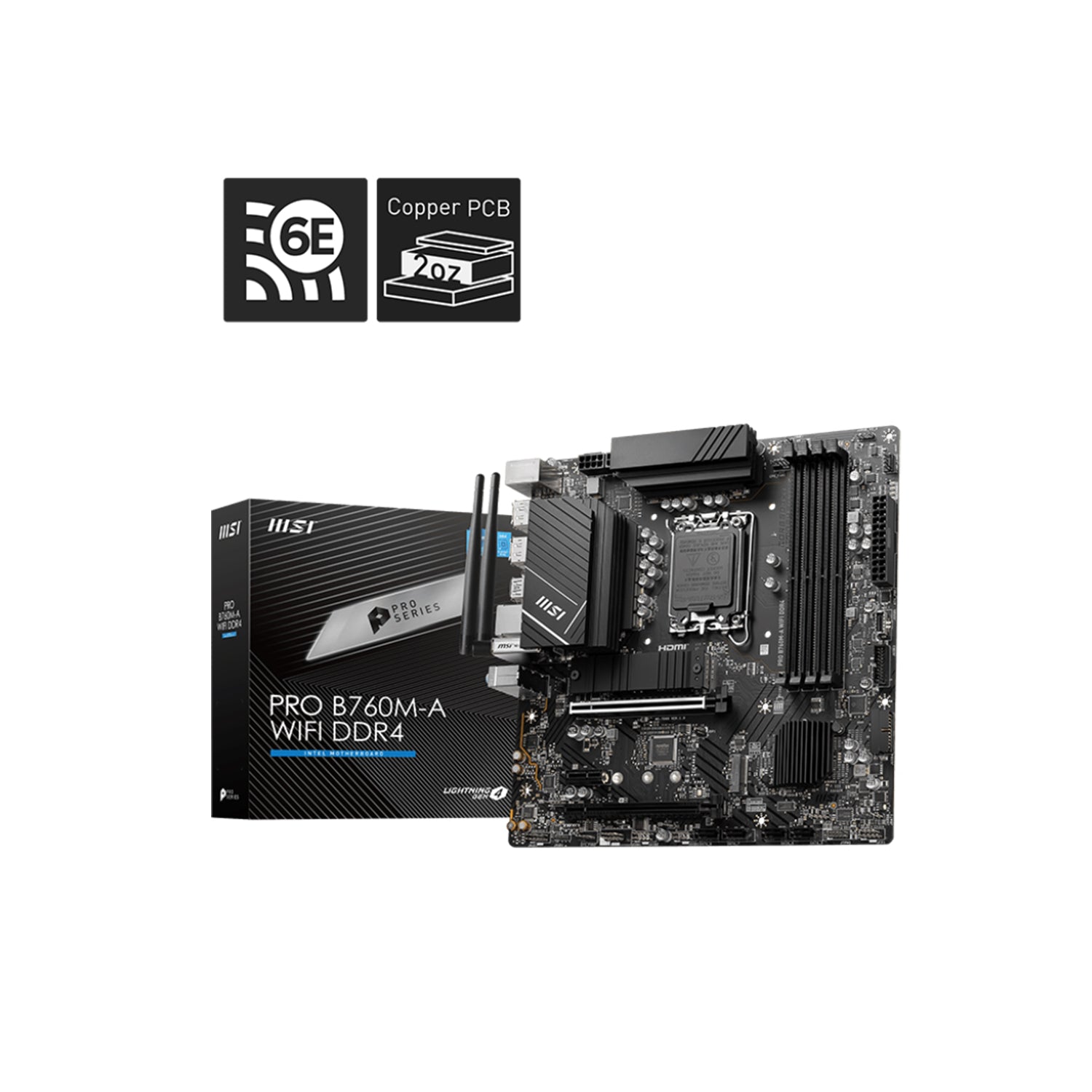 MSI PRO B760M-A WIFI DDR4 ProSeries Motherboard | Intel Socket LGA 1700 | 128GB DDR4 Max Memory | mATX Form Factor | Supports 14th/13th/12th Gen Intel Processors