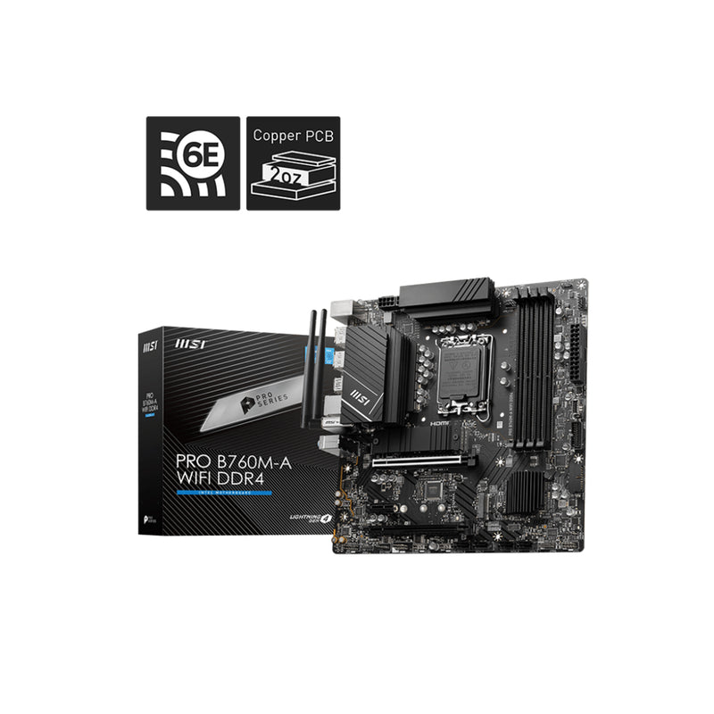 MSI PRO B760M-A WIFI DDR4 ProSeries Motherboard | Intel Socket LGA 1700 | 128GB DDR4 Max Memory | mATX Form Factor | Supports 14th/13th/12th Gen Intel Processors